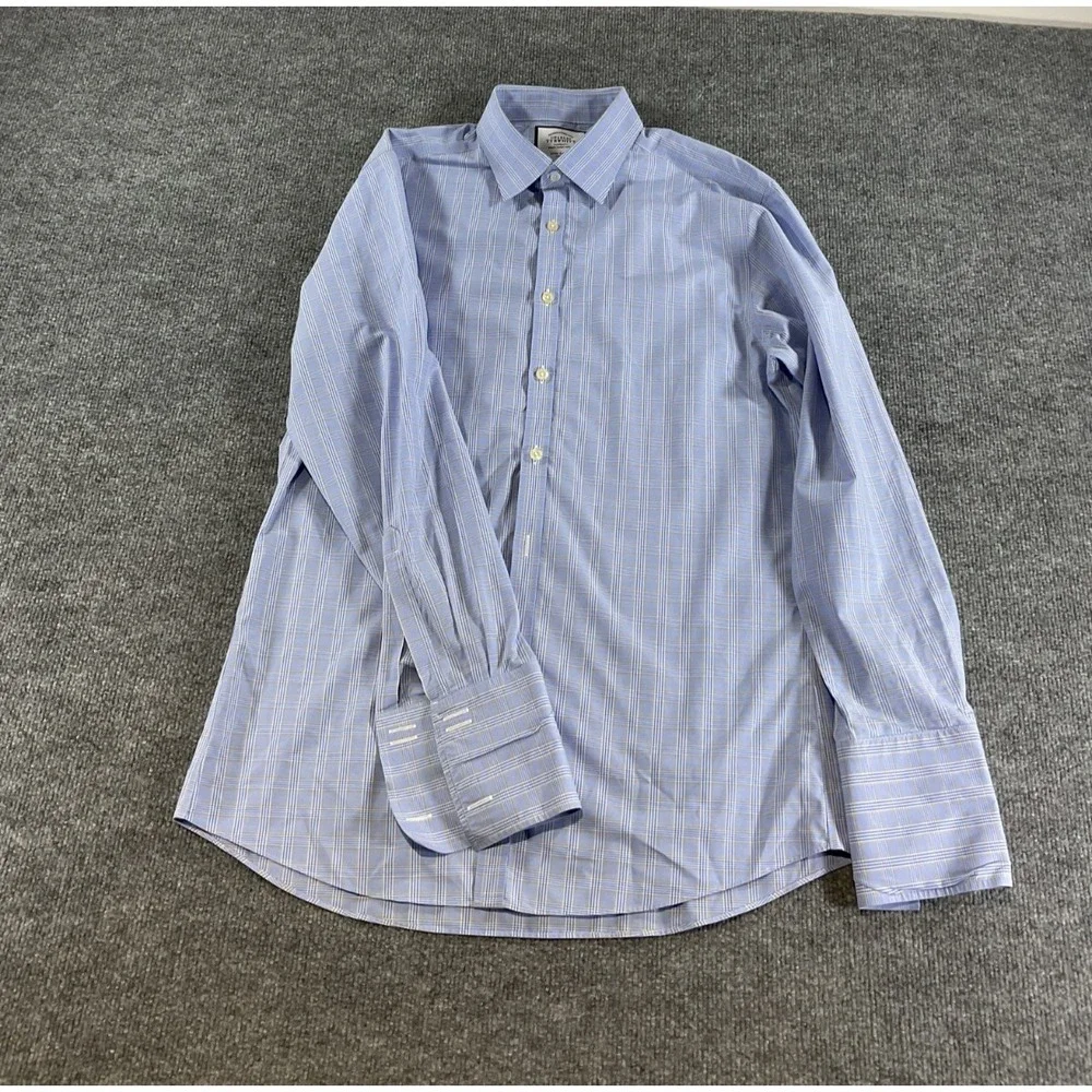 Charles Tyrwhitt Extra Slim Fit Dress Shirt 16/33 Blue Plaid Check Button Front